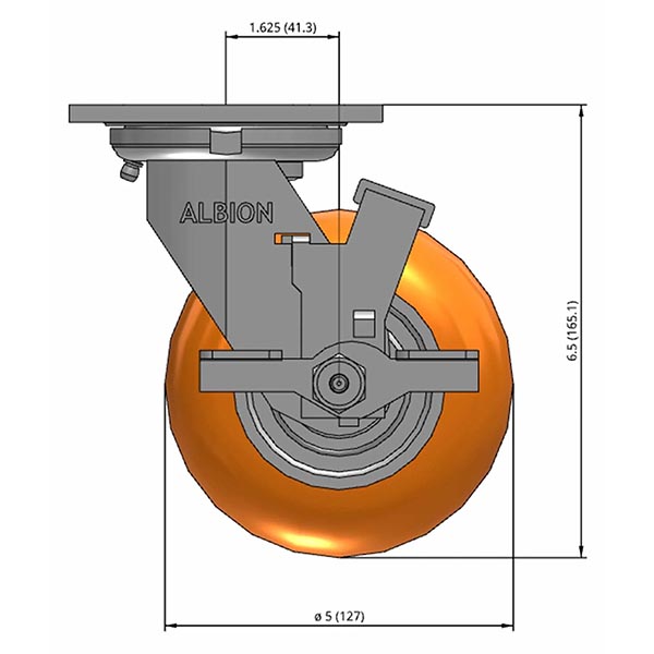 Side view drawing of caster with dimensions